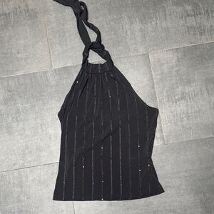 Byer California Black Halter Camisole with Sparkle Stripes